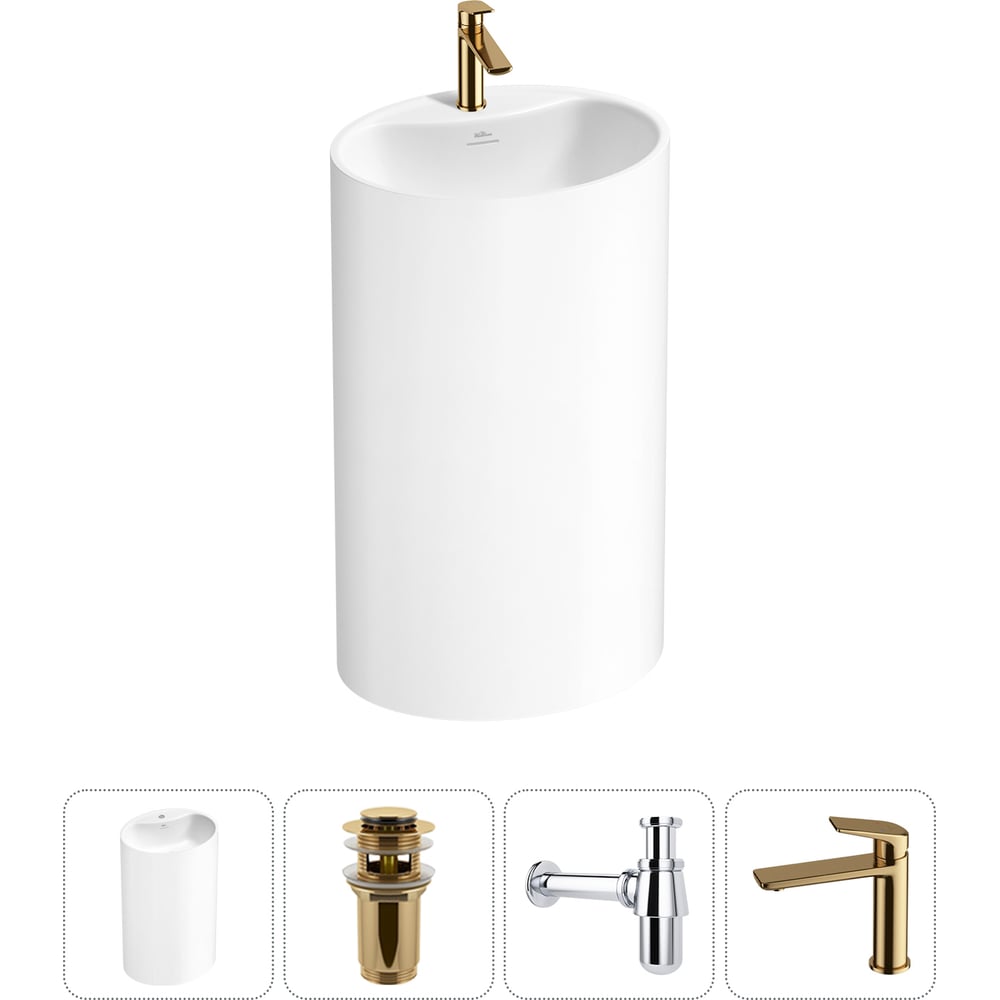 Изображение товара Напольная раковина Wellsee Coquillage 4 в 1 из акрила белая глянец современный дизайн