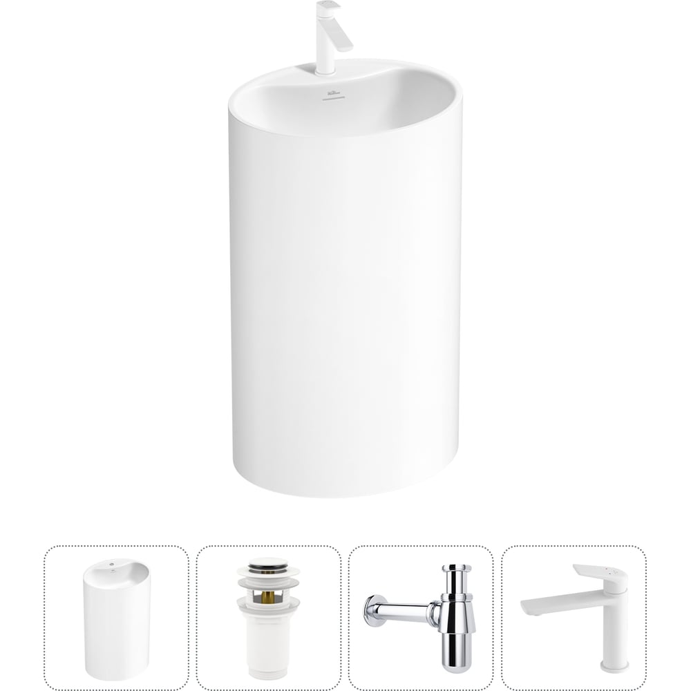 Изображение товара Напольная раковина Wellsee Coquillage 4 в 1 белый глянец акрил современный стиль