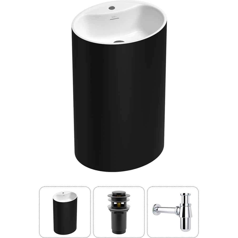 Изображение товара Напольная раковина Wellsee Coquillage 3 в 1 из акрила овальная монтаж напольный