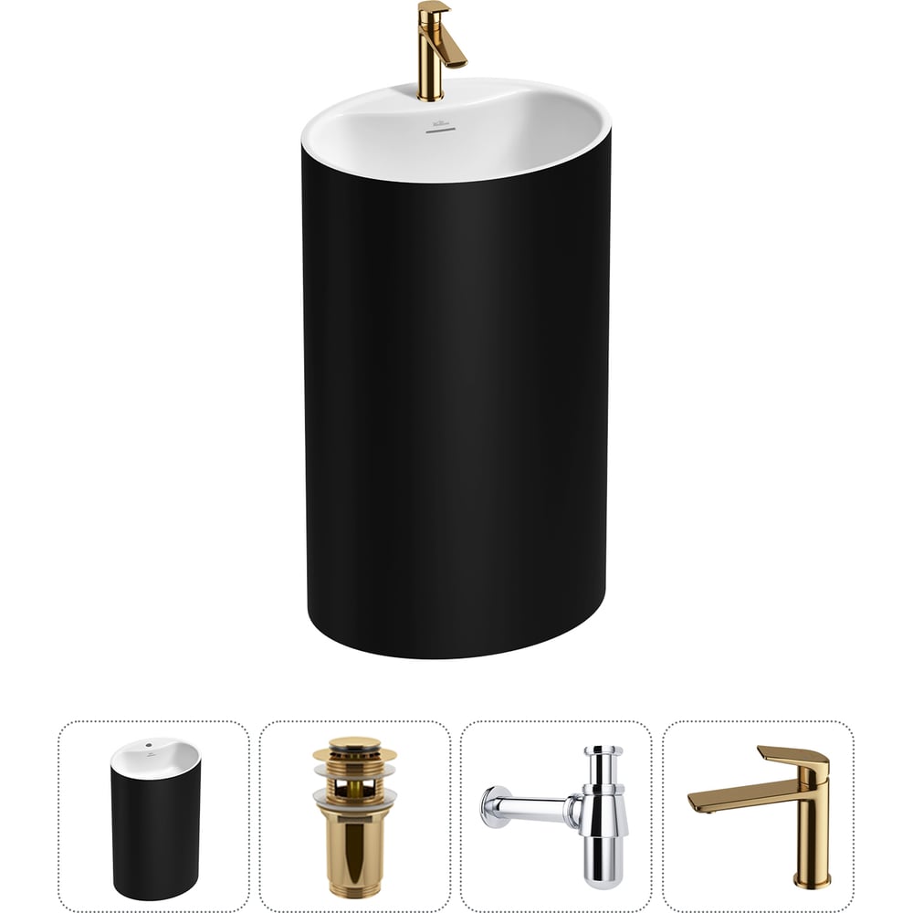 Изображение товара Напольная раковина из акрила Wellsee Coquillage 4 в 1 современный дизайн черный/белый