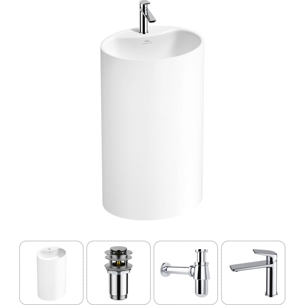 Изображение товара Напольная раковина Wellsee Coquillage 4 в 1, акрил, матовая белая, современный стиль