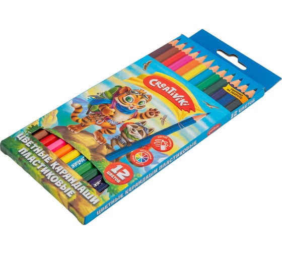 Изображение товара Набор цветных карандашей Creativiki, 12 цветов, шестигранные, пластик ЦКП12КР