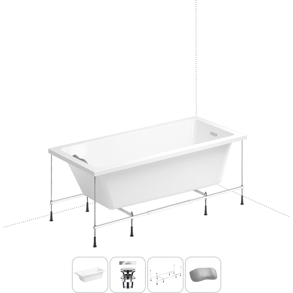 Изображение товара Акриловая ванна Wellsee FreeDom 2.0 165x80 см с каркасом и подголовником