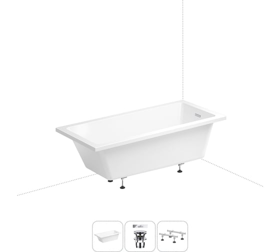 Изображение товара Акриловая ванна Wellsee 165х80 см FreeDom 2.0 в наборе 3 в 1 20212794R