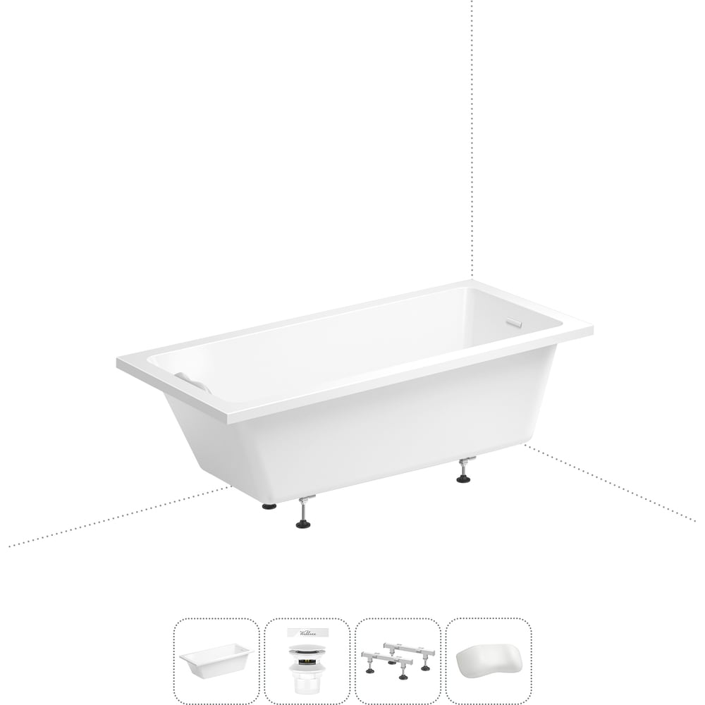 Изображение товара Акриловая ванна Wellsee 165x80 см FreeDom 2.0 в наборе 4 в 1