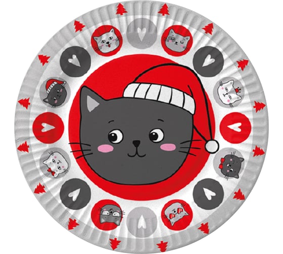 Изображение товара Набор бумажных тарелок ND Play Серые котики, 6шт d=180мм 314036