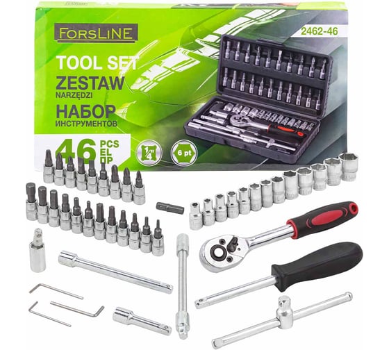 Изображение товара Набор инструмента ForsLine 46 предметов 1/4 (6-гран.)(4-14мм) FL-2462-46(60248)