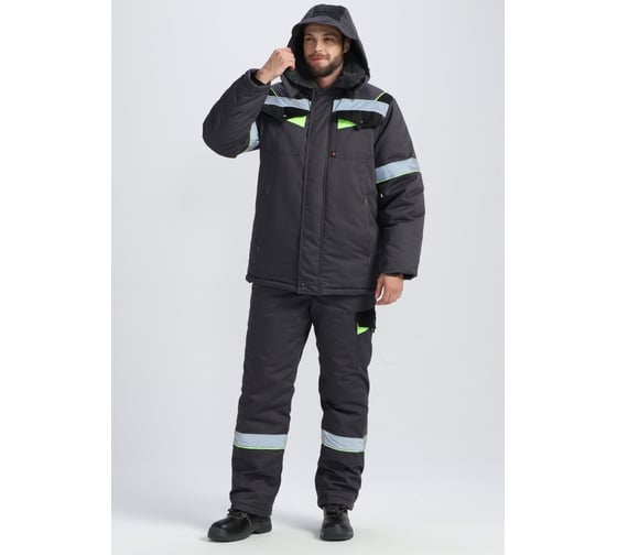 Изображение товара Костюм зимний Факел Ховард Смесовая, 240 полукомбинезон, темно-серый/черный/лимонный 87476477.013