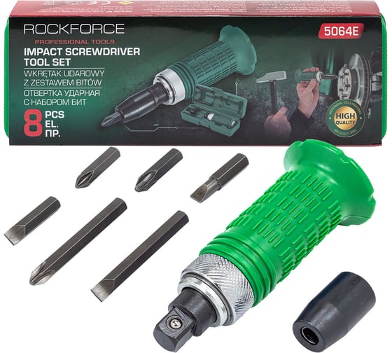 Изображение товара Отвертка ударная с набором бит Rockforce 8 предметов RF-5064E(60951)