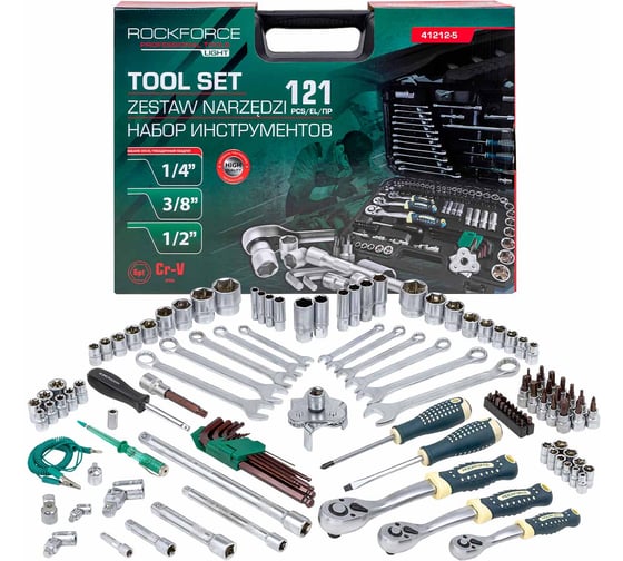 Изображение товара Набор инструментов Rockforce 121 предмет 1/4, 1/2,3/8 ( 6гр.) RF LIGHT-41212-5(61548)