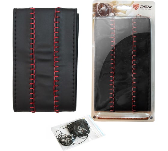 Изображение товара Оплетка на руль PSV GLORY Fiber черный, отстрочка красная, M, экокожа, со шнуровкой 130530