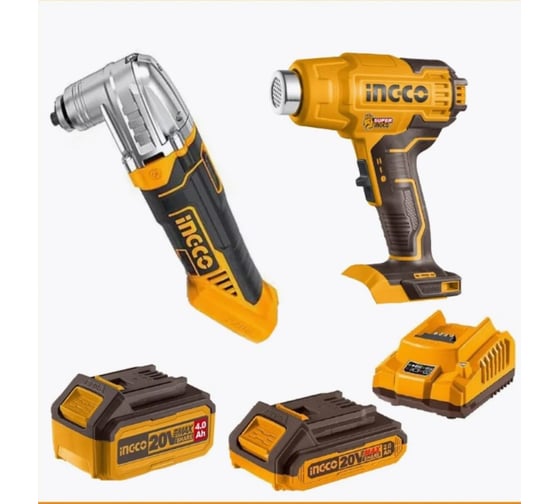 Изображение товара Набор аккумуляторных инструментов INGCO: мультитул CMLI2022, фен акк. HGLI20025, 2 акк Li-Ion, ЗУ, кейс COSLI230703