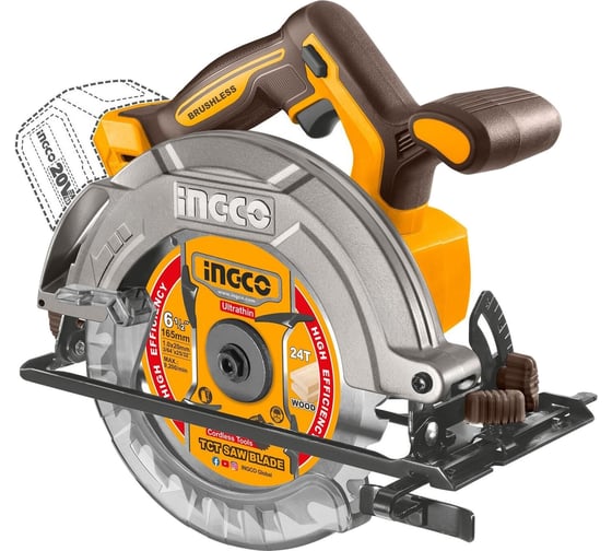 Изображение товара Аккумуляторная циркулярная пила INGCO SUPER INDUSTRIAL BL 20B 165мм, без АКБ и ЗУ CSLI1652