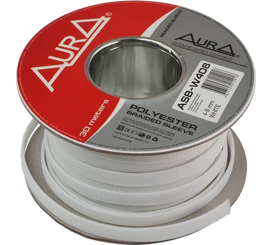 Изображение товара Защитная оплетка AURA полиэстер 4-8мм, белая ASB-W408