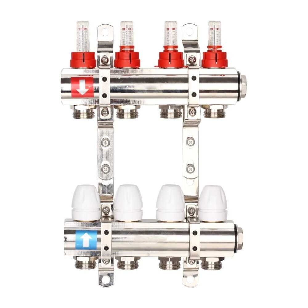 Изображение товара Коллектор регулируемый с расходомерами Gappo из латуни 4 контура 1 дюйм 3/4М