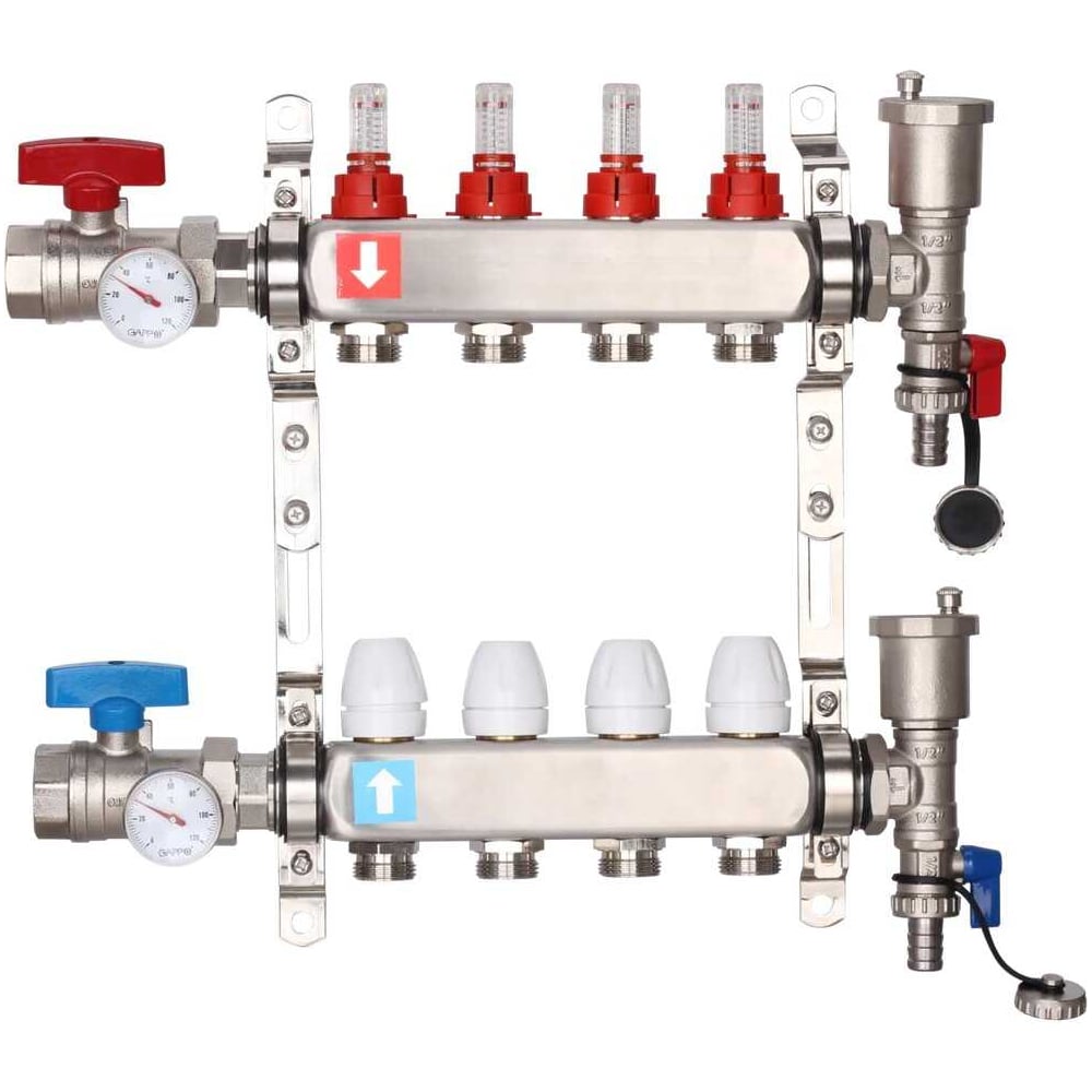Изображение товара Регулируемый коллектор Gappo из нержавеющей стали с расходомерами 5 контуров G422.5