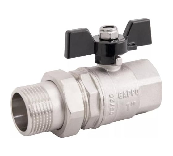 Изображение товара Шаровой кран Gappo с «американкой» полнопроходной ВР-НР, бабочка из алюминия 1" x 1" G219.06