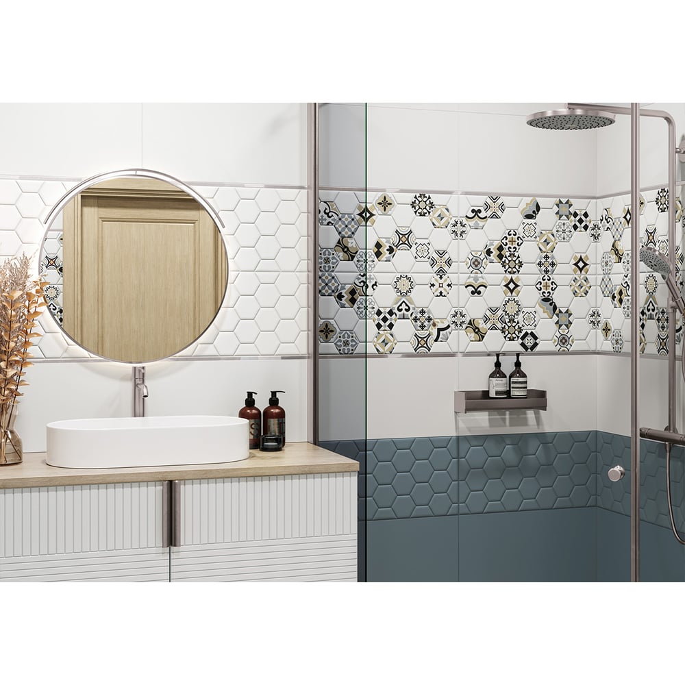 Изображение товара Плитка настенная New Trend Edelweiss Hexagon White 300x600x9 1.8 м2 белый узор керамика