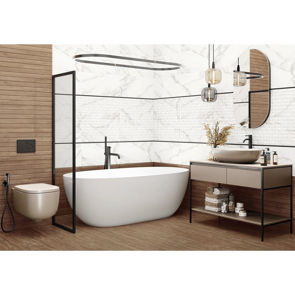 Изображение товара Настенная керамическая плитка New Trend Aurea Relief 300x600 мрамор белая