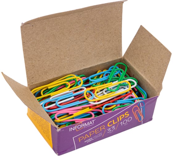 Изображение товара Скрепки INFORMAT ассорти винил 100 шт 33 мм SC33-100K