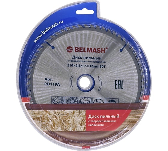 Изображение товара Диск пильный (210x2.5/1.5x32/30 мм; 60T) Белмаш RD119A