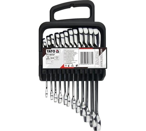 Изображение товара Набор рожково-накидных ключей YATO 8-19 мм с трещоткой 12 предметов YT-16737 371416737 092 1
