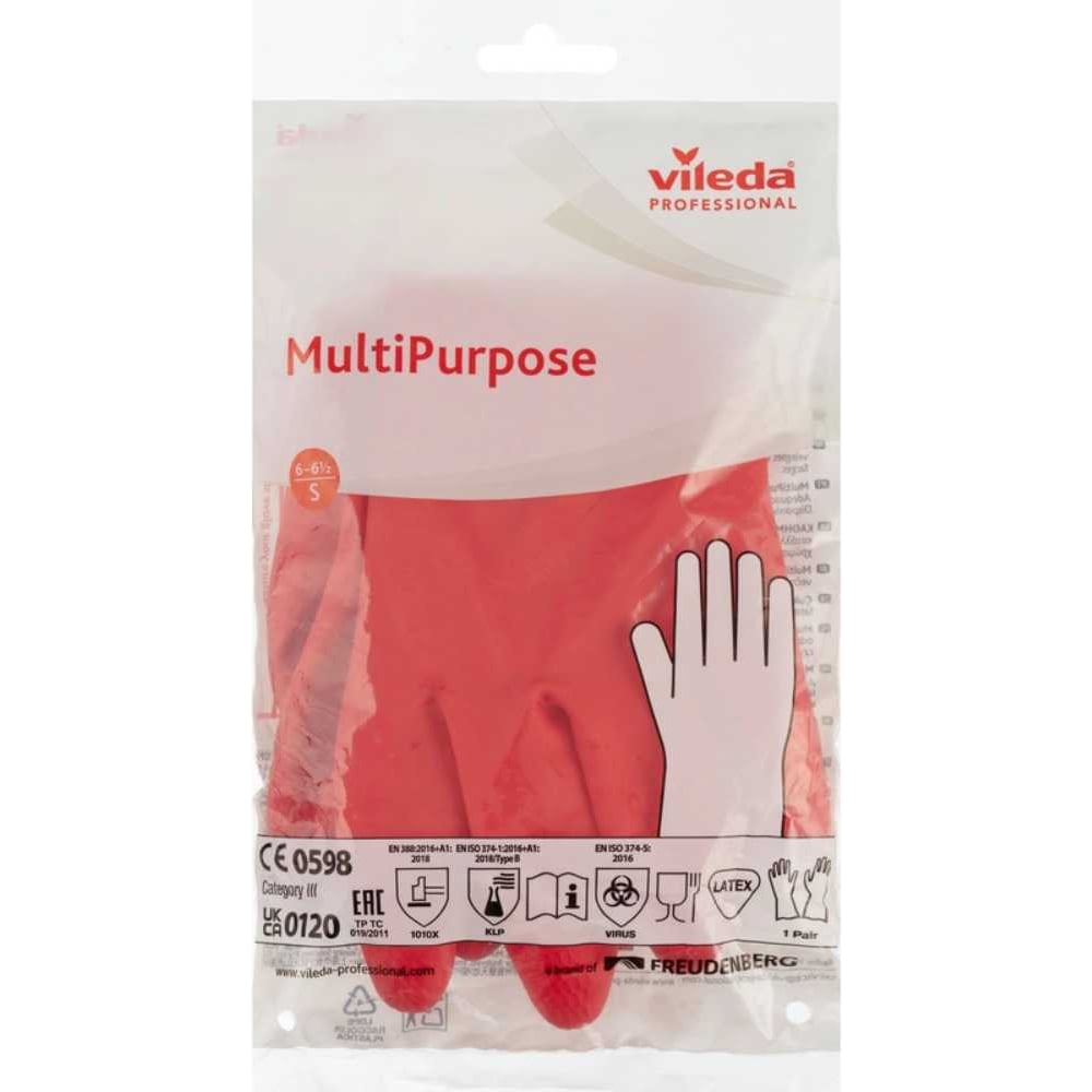 Изображение товара Перчатки резиновые многоцелевые Vileda Professional S, красные 8250
