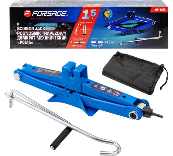 Изображение товара Домкрат механический Forsage ромб 1.5т (h min 104мм, h max 385мм, L-415мм) F-RF-105(59253)