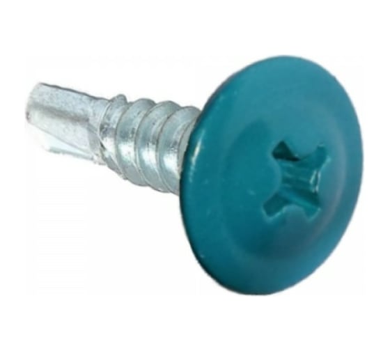 Изображение товара Саморезы ВИРТУОЗ 4,2х16 мм полусферическая головка с прессшайбой сверло, RAL5021, 50 шт 35438