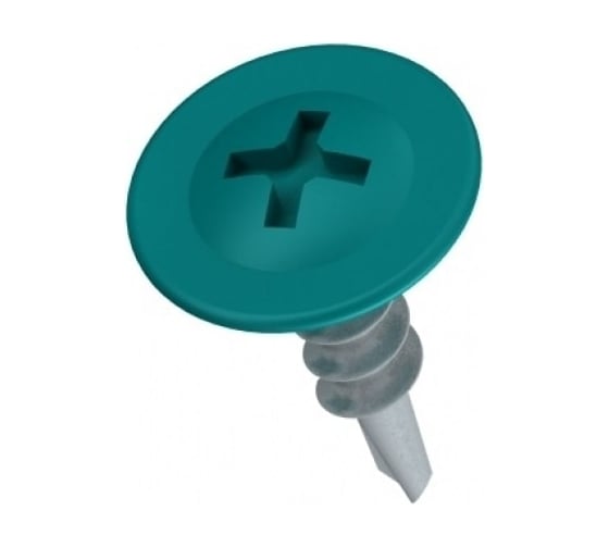 Изображение товара Саморезы ВИРТУОЗ 4,2х16 мм полусферическая головка с прессшайбой сверло, RAL6029, 50 шт 35445