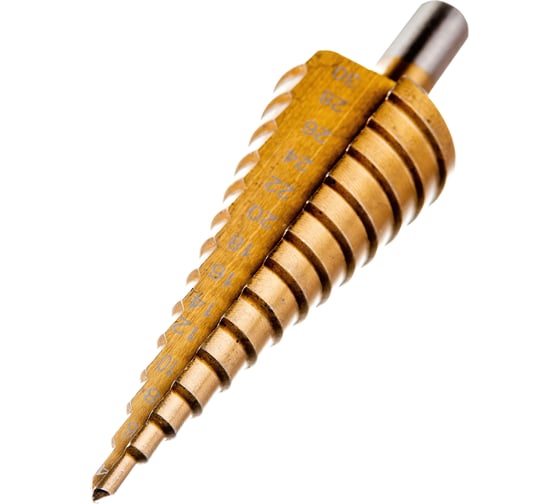 Изображение товара Сверло ступенчатое (6-30 мм; HSS TiN; трехгранный хвостовик) ТУНДРА 5570236