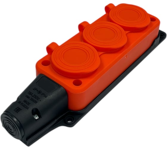 Изображение товара Колодка каучуковая iTOK серии iCONNECT 3 розетки с защитными крышками и заземлением 16А IP54 (модель РК) цвет оранжевый i-KI-KK-3-ICONNECT-1PEN-IP54-ORANGE