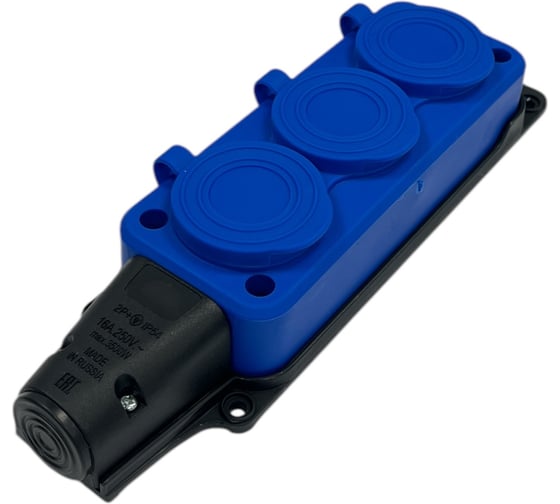 Изображение товара Колодка каучуковая iTOK серии iCONNECT 3 розетки с защитными крышками и заземлением 16А IP54 (модель РК) цвет синий i-KI-KK-3-ICONNECT-1PEN-IP54-BLUE