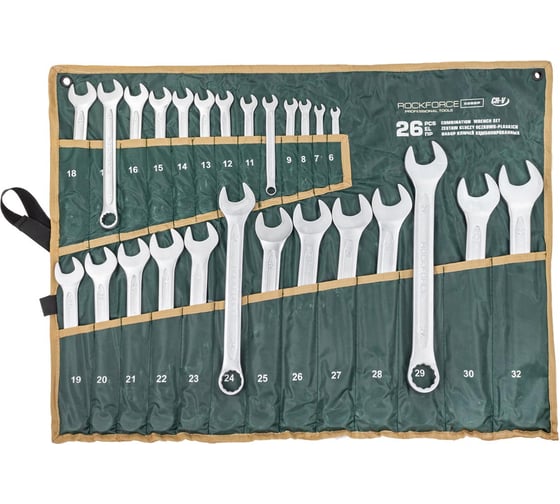 Изображение товара Набор ключей комбинированных Rockforce 15 градусов, 26 предметов (6-30, 32 мм), на полотне RF-5266P(17102)