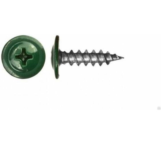 Изображение товара Саморезы ВИРТУОЗ 4,2х16 мм полусферическая головка с прессшайбой, острый, RAL6005, 50 шт 57799