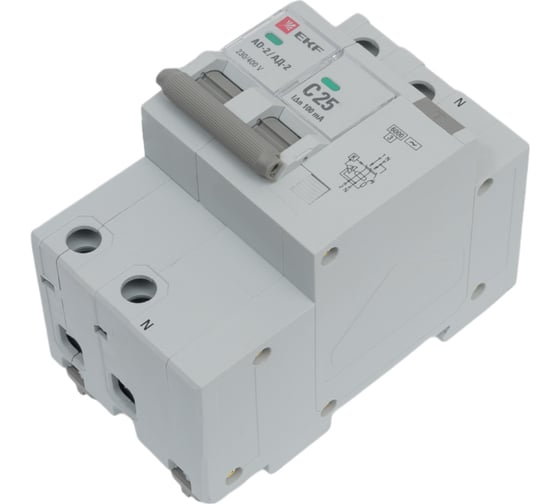 Изображение товара Дифференциальный автомат EKF АД-2 25А 100мА хар-ка C, AC, 270В 6кА PROxima DA2-6-25-100-pro