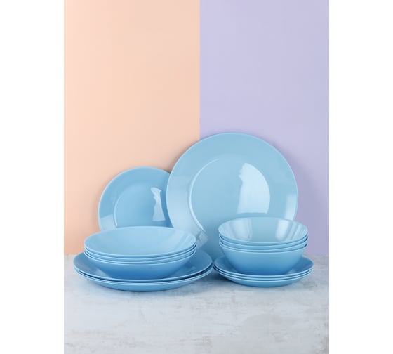Изображение товара Столовый набор LUMINARC ЛИЛИ ЛАЙТ БЛЮ 16 предметов Q6884