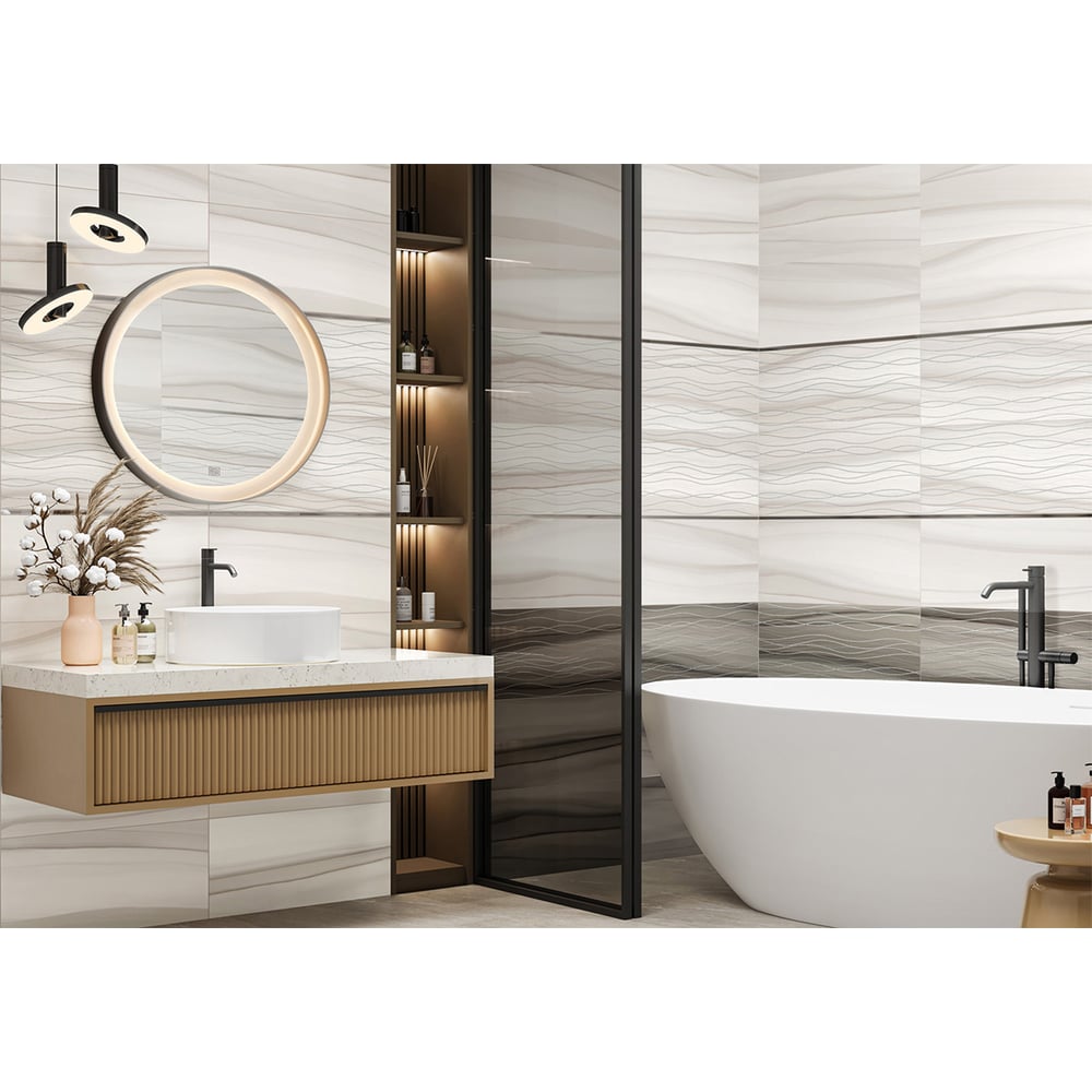 Изображение товара Декор NewTrend Treise Dark Wave 300x600x9 серый для стен ванной кухни