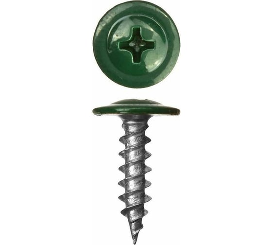 Изображение товара Саморезы ВИРТУОЗ 4,2x16 полусферическая головка с прессшайбой, цинк, острый RAL6005, 350 шт 280-05711