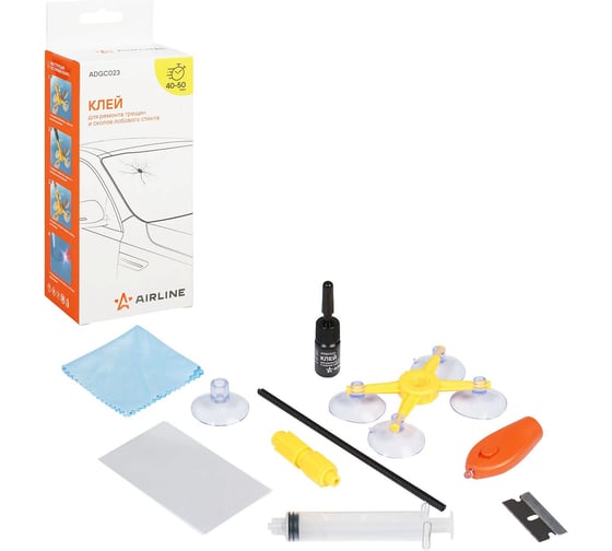 Изображение товара Клей для ремонта трещин и сколов лобового стекла Airline (набор: клей UV 6 мл., вспомог.материалы) ADGC023