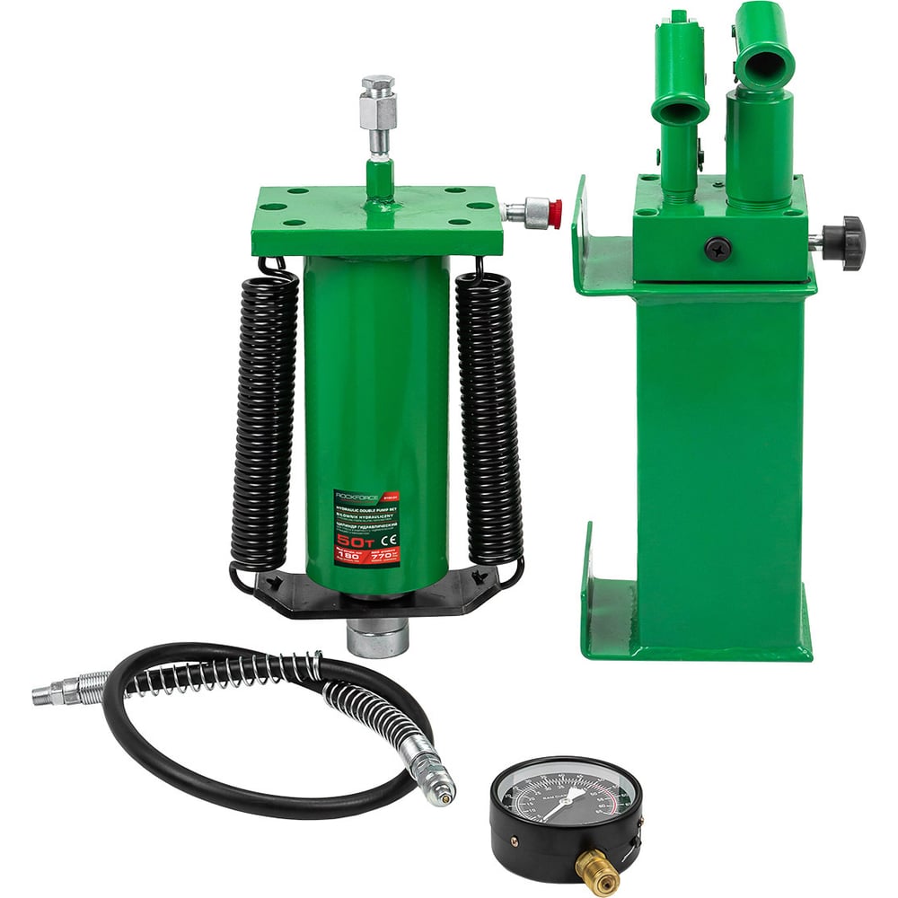 Изображение товара Цилиндр гидравлический для пресса в комплекте со станцией гидравлической и манометром, 50т Rockforce RF-0100-3Y(60420)