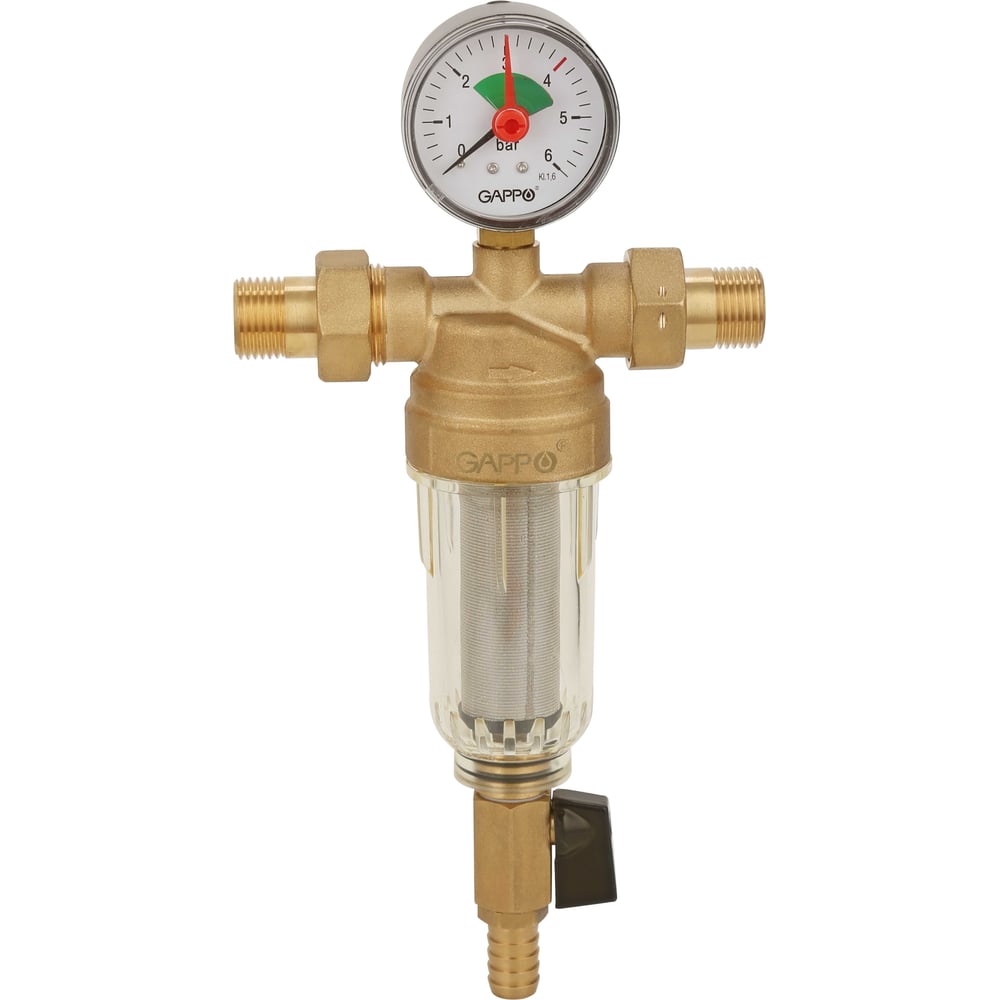 Изображение товара Промывной фильтр для холодной воды Gappo 3/4" G1410.05 латунь с манометром
