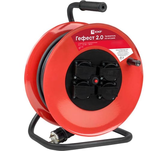 Изображение товара Удлинитель на катушке EKF "Гефест 2.0" 4 гнезда 50м КГ 3х2,5 UKG02-16-R325-4-50-IP44