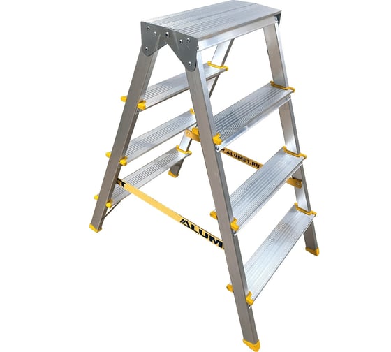 Изображение товара Алюминиевая двухсторонняя стремянка Алюмет с анодированным покрытием 2х4 ступеней. Серия APD 9204