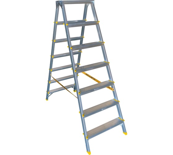 Изображение товара Алюминиевая двухсторонняя стремянка Алюмет с анодированным покрытием 2х7 ступеней. Серия APD 9207