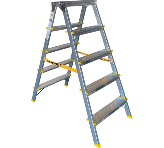Изображение товара Алюминиевая двухсторонняя стремянка Алюмет с анодированным покрытием 2х5 ступеней. Серия APD 9205