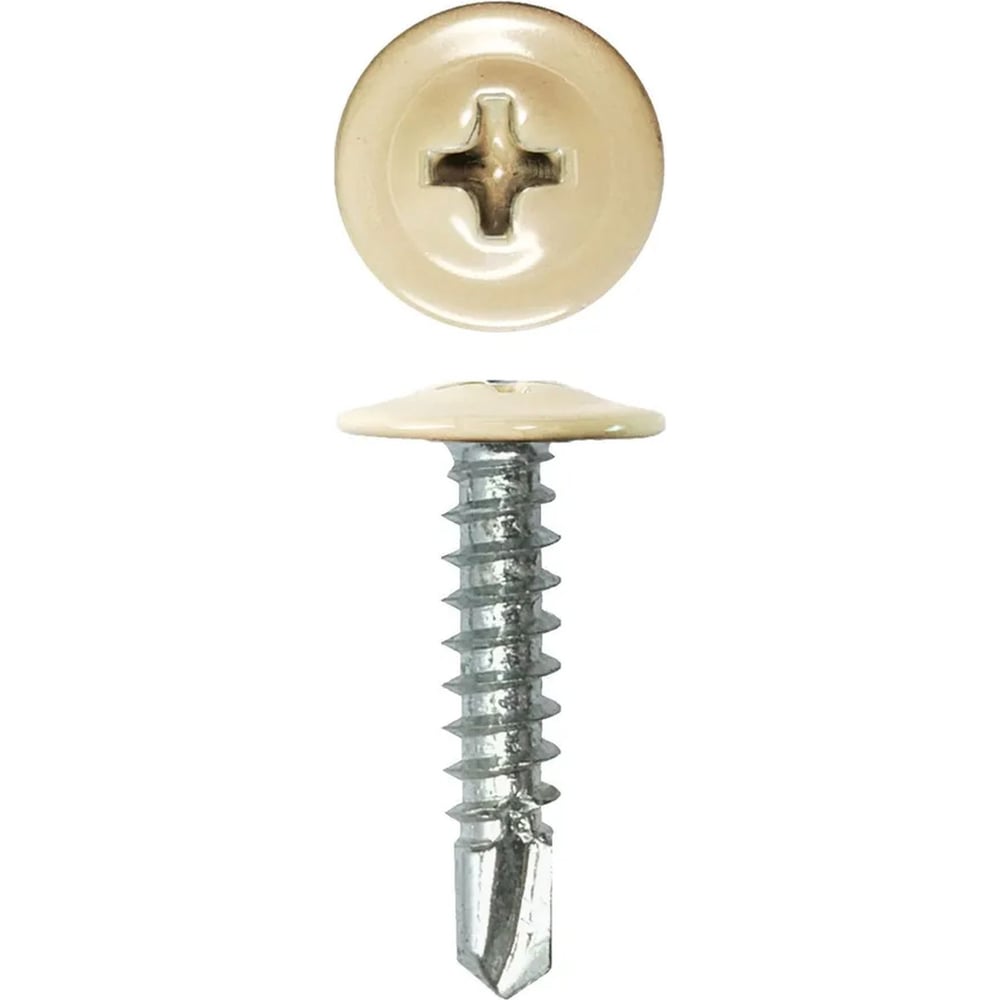 Изображение товара Саморез с прессшайбой Rizzel ПШС 4,2х13 RAL 1015 1000 шт надежный крепеж для строительных работ