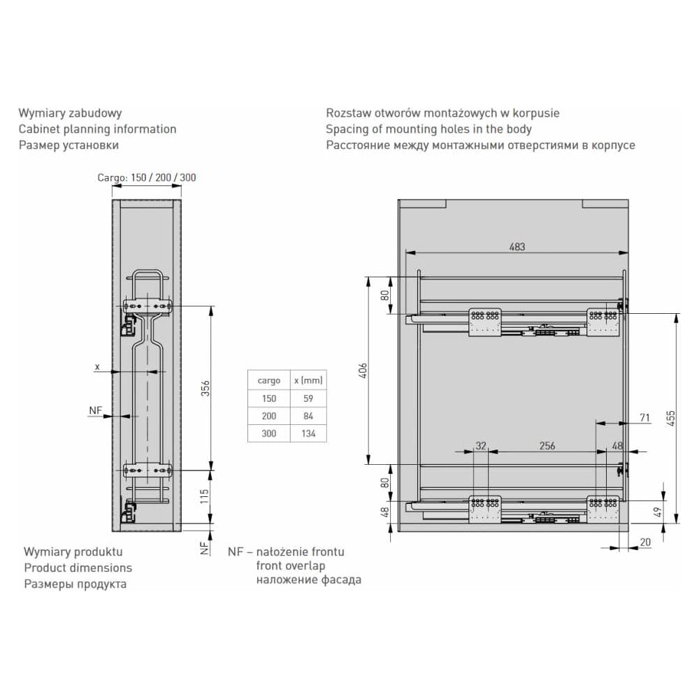 Изображение товара Двухуровневое карго GTV без направляющих, скрытого монтажа, 300 мм, эффект хрома KO-BO300TD-OC