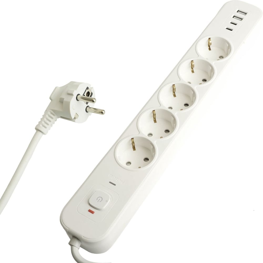 Изображение товара Сетевой фильтр STEKKER Nova 5 розеток USB для зарядки белый