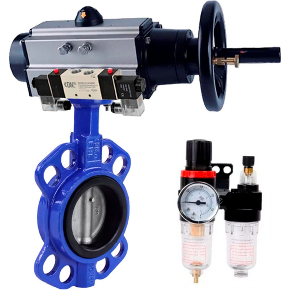 Изображение товара Затвор DN.ru WCB-316L-EPDM Ду150 Ру16 с пневмоприводом и распределиелем